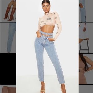 Vintage wash cut out waist straight leg jeans